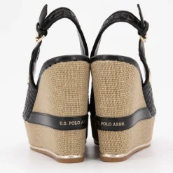 Hot Sandales compensées tissés logo gold Femme Femme Sandales