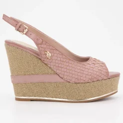 Sandales compensées tissés logo gold Femme Femme Sandales