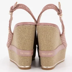 Sandales compensées tissés logo gold Femme Femme Sandales