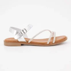 Clearance Sandales cristal boucle rond plat Femme Femme Sandales