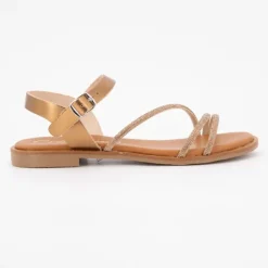 Clearance Sandales cristal boucle rond plat Femme Femme Sandales