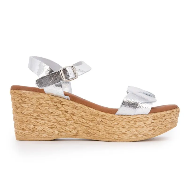 New Sandales cuir craquelé é semelle corde Femme Femme Sandales