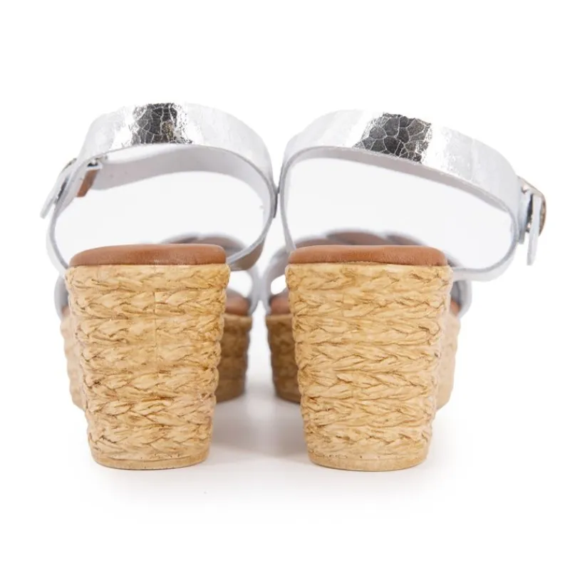 New Sandales cuir craquelé é semelle corde Femme Femme Sandales