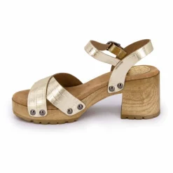 New Sandales cuir croco brillant avec boucle talons effet bois Femme Femme Sandales