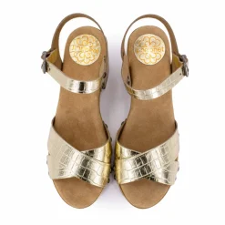 New Sandales cuir croco brillant avec boucle talons effet bois Femme Femme Sandales