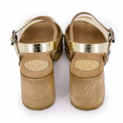 New Sandales cuir croco brillant avec boucle talons effet bois Femme Femme Sandales