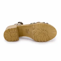 New Sandales cuir croco brillant avec boucle talons effet bois Femme Femme Sandales