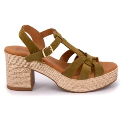 Outlet Sandales cuir serraje avec talon compensé Femme Femme Sandales