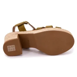 Outlet Sandales cuir serraje avec talon compensé Femme Femme Sandales