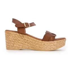 Outlet Sandales cuir semelle compensée paille Femme Femme Sandales