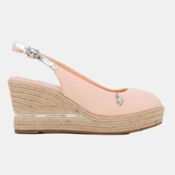 New Sandales espadrille compensée tissu rose pastel Femme Femme Sandales