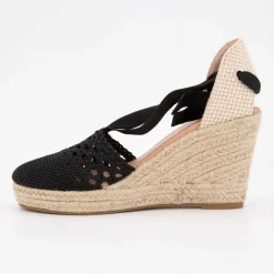 Best Sandales espadrilles brodées compensées black tita à nouer Femme Femme Sandales