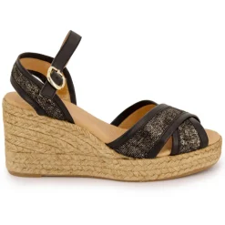 Hot Sandales mordorées es double bride compensées Femme Femme Sandales