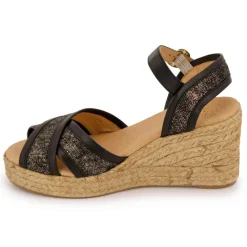 Hot Sandales mordorées es double bride compensées Femme Femme Sandales