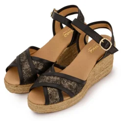 Hot Sandales mordorées es double bride compensées Femme Femme Sandales