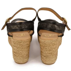 Hot Sandales mordorées es double bride compensées Femme Femme Sandales