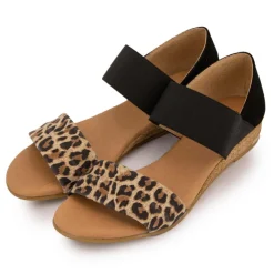 New Sandales motif leopard semi compensée Femme Femme Sandales