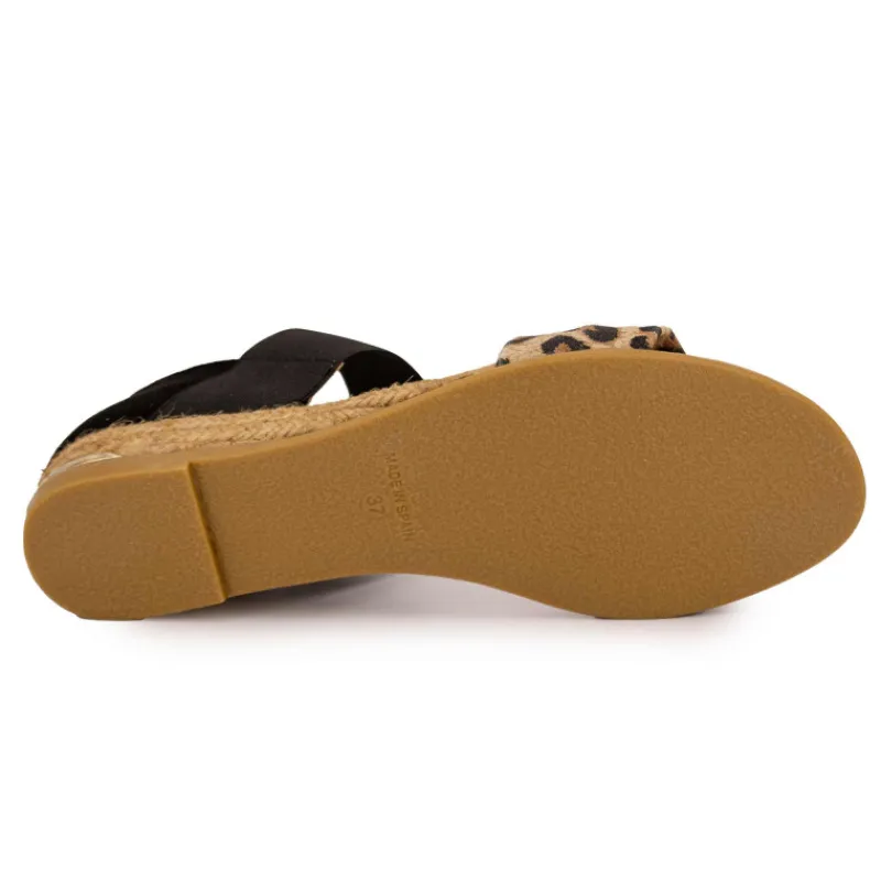 New Sandales motif leopard semi compensée Femme Femme Sandales