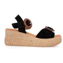 Outlet Sandales es compensées en cuir double boucle bois Femme Femme Sandales