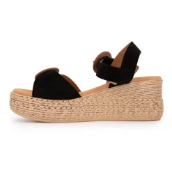 Outlet Sandales es compensées en cuir double boucle bois Femme Femme Sandales