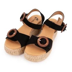 Outlet Sandales es compensées en cuir double boucle bois Femme Femme Sandales