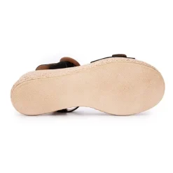 Outlet Sandales es compensées en cuir double boucle bois Femme Femme Sandales