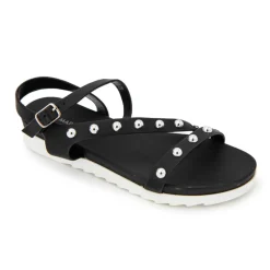 New Sandales plates à brides cloutées semelle crantée Femme Femme Sandales