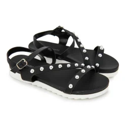 New Sandales plates à brides cloutées semelle crantée Femme Femme Sandales