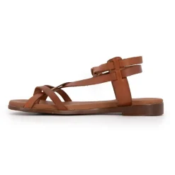 Outlet Sandales plates cuir platino à boucles Femme Femme Sandales