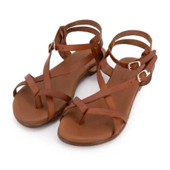 Outlet Sandales plates cuir platino à boucles Femme Femme Sandales