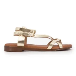 Clearance Sandales plates cuir platino à boucles Femme Femme Sandales