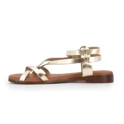 Clearance Sandales plates cuir platino à boucles Femme Femme Sandales