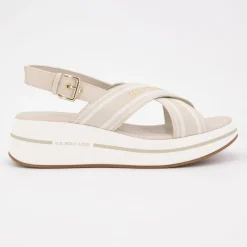 New Sandales tissu à rayures semelle épaisse Femme Femme Sandales