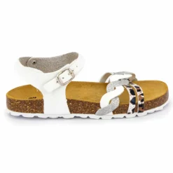 Best Sandales triple bride he tressée argentée et motif léopard Enfant Enfant Chaussures Fille