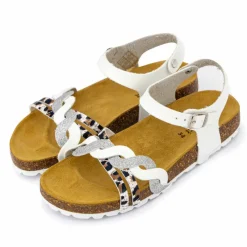 Best Sandales triple bride he tressée argentée et motif léopard Enfant Enfant Chaussures Fille