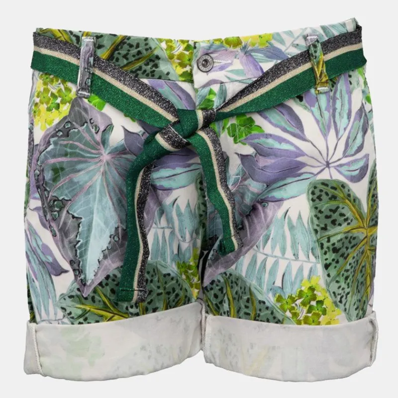 Sale Short avec ceinture à revers imprimé plantes tropicales Femme Femme Short, Bermuda