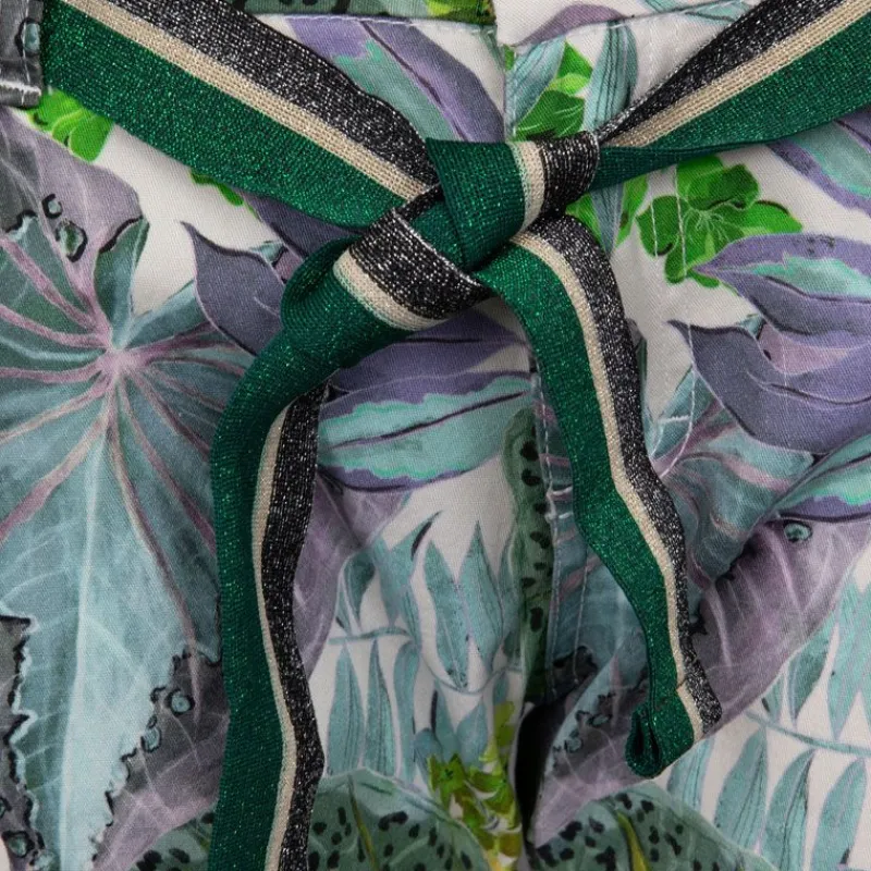 Sale Short avec ceinture à revers imprimé plantes tropicales Femme Femme Short, Bermuda