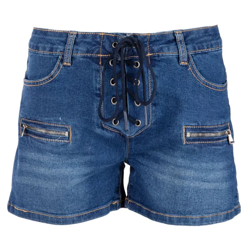 Sale Short avec lacets medium blue denim délavé Femme Femme Short, Bermuda