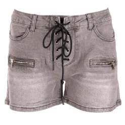 Hot Short avec lacets medium blue denim délavé Femme Femme Short, Bermuda