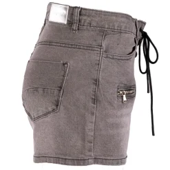 Hot Short avec lacets medium blue denim délavé Femme Femme Short, Bermuda