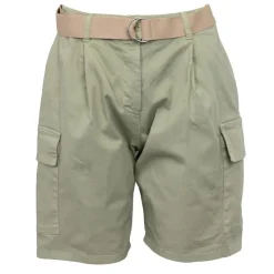 Best Short semolina kaki taille haute avec ceinture Femme Femme Short, Bermuda