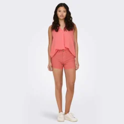 Short skinny taille haute poches arrières bouton uni Femme Femme Short, Bermuda