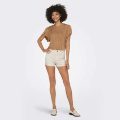 Best Short skinny taille haute poches arrières bouton uni Femme Femme Short, Bermuda