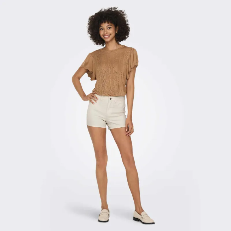 Best Short skinny taille haute poches arrières bouton uni Femme Femme Short, Bermuda
