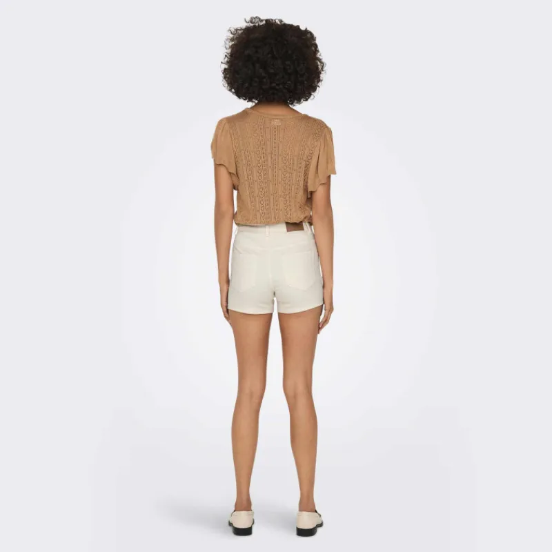 Best Short skinny taille haute poches arrières bouton uni Femme Femme Short, Bermuda