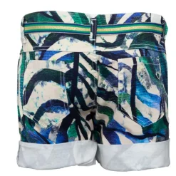 Short unbleached motif palmier avec ceinture brillante Femme Femme Short, Bermuda