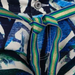 Short unbleached motif palmier avec ceinture brillante Femme Femme Short, Bermuda