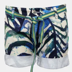 Short unbleached motif palmier avec ceinture brillante Femme Femme Short, Bermuda