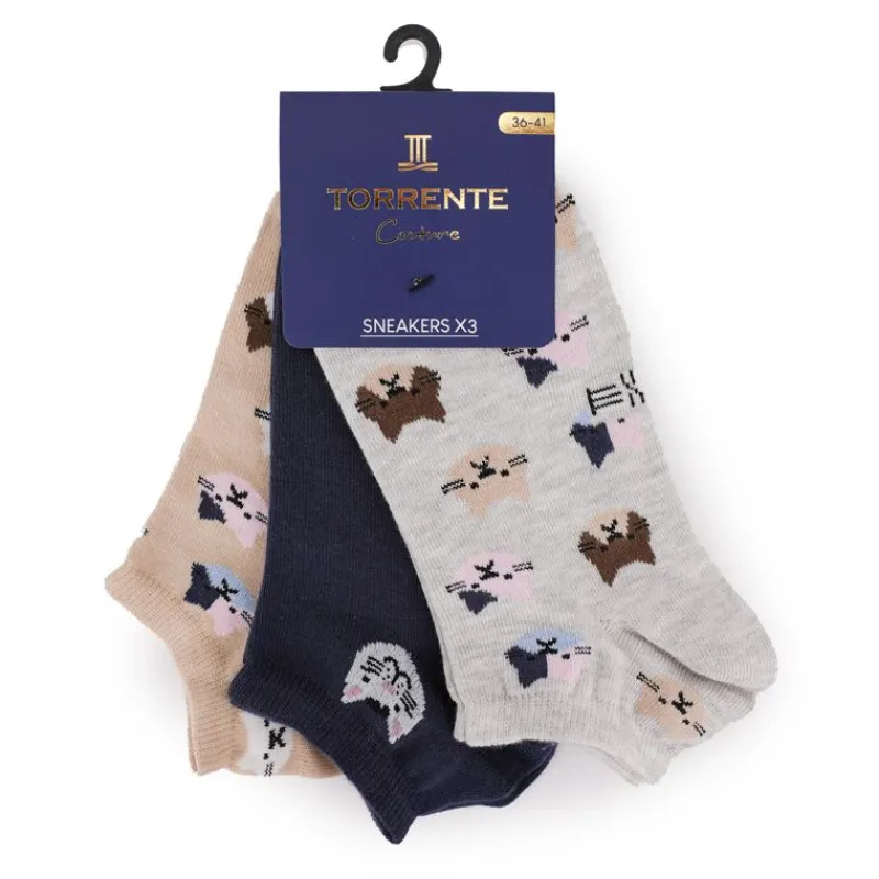 Outlet Socquette imprime chat x3 Femme Femme Chaussettes