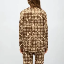 Sale Surchemise matelassée motif bandana avec boutons bijoux Femme Femme Haut, Chemise